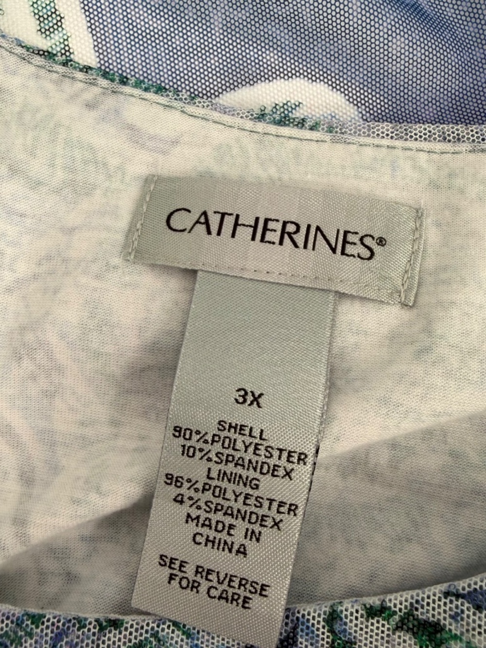 Catherines Top Women 3X Blue Short Sleeve Mesh Layer Floral Stretch Round Neck - Picture 7 of 11